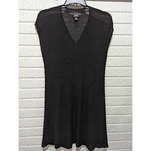 Eileen Fisher Women's Black V-Neck Sleeveless Loose-Knit Wool Dress Size S
